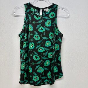 J.Crew Semi-Sheer Sleeveless Black Teal Floral Cami Tank Size 0